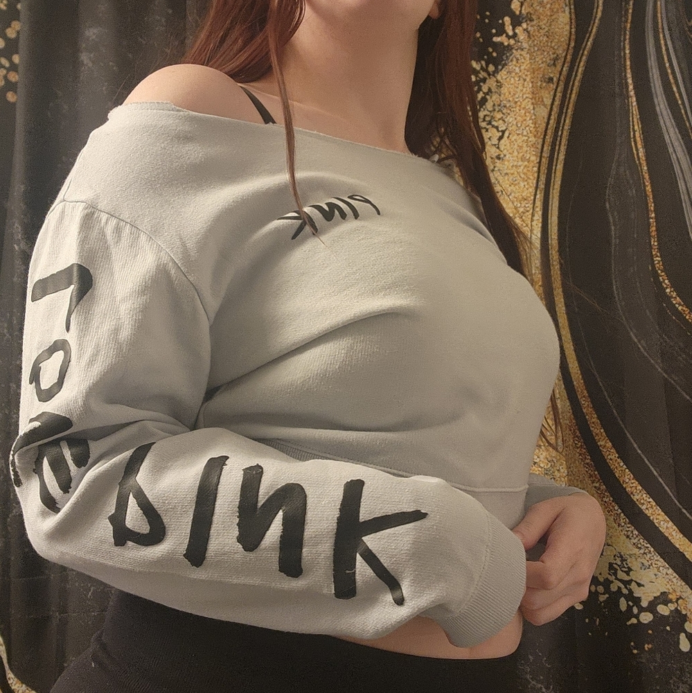 NWOT Victoria's Secret PINK Cropped Off The Shoulder Sweatshirt